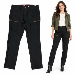 Unionbay Pants Womens 14 Black Stretch Moto Cargo Slim Straight Pocket Utility